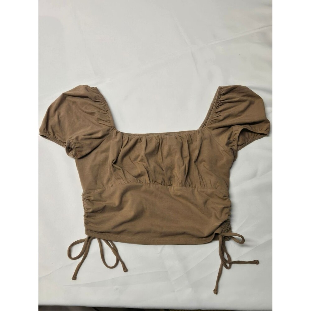 Hollister Brown Crop Top Large Off Shoulder Puff Sleeve Milkmaid Cottagecore
